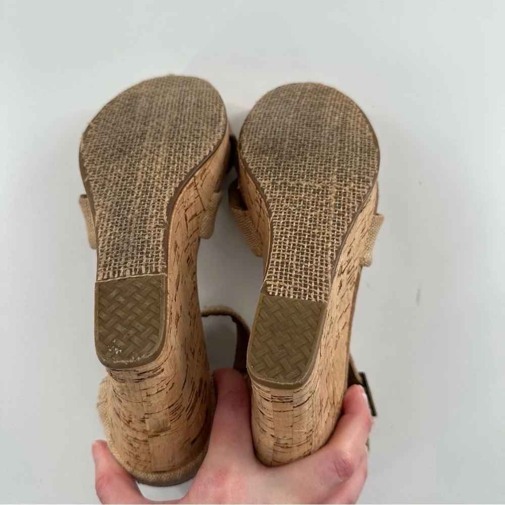 Toms womens sandals size 7.5 tan canvas cork wedges